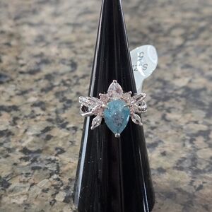 Bomb Party RBP2467 " The Spider Ring Unicorn" Blue Topaz Ice Crystal Sz 5